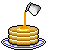 animated gif of syrup pouring onto pancakes and pat of butter added to the top